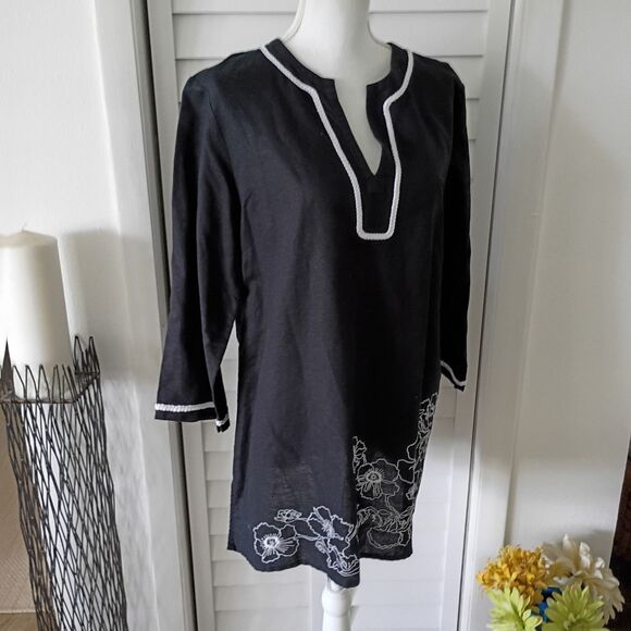 Brooks Brothers women's embroidered black Linen/Cotton tunic XL - Picture 2 of 10